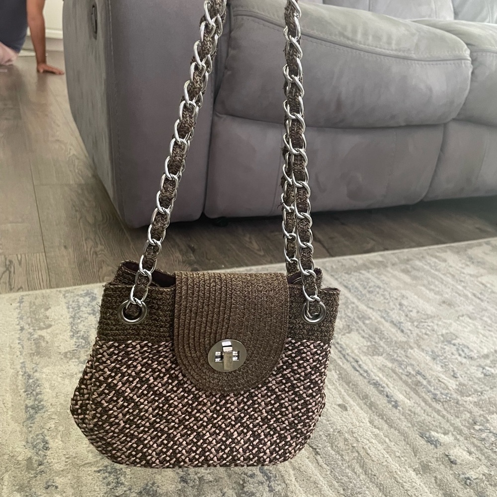 Brown Woven Chain Strap Bag